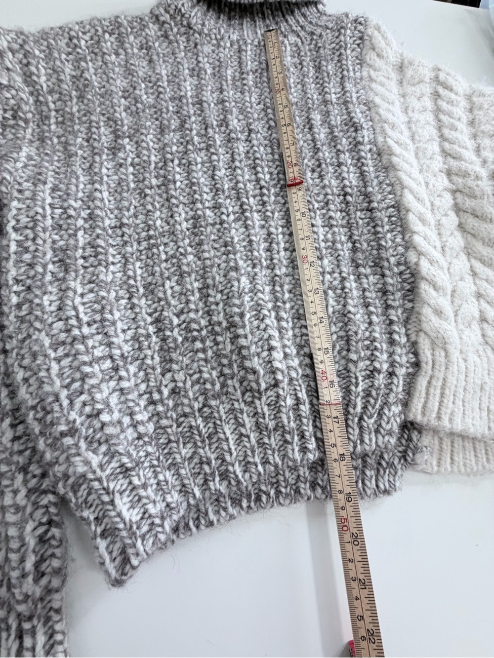 Zara Two-Tone Brown and Cream Cable Knit Turtleneck Sweater Size X-Small - Picture 7 of 15